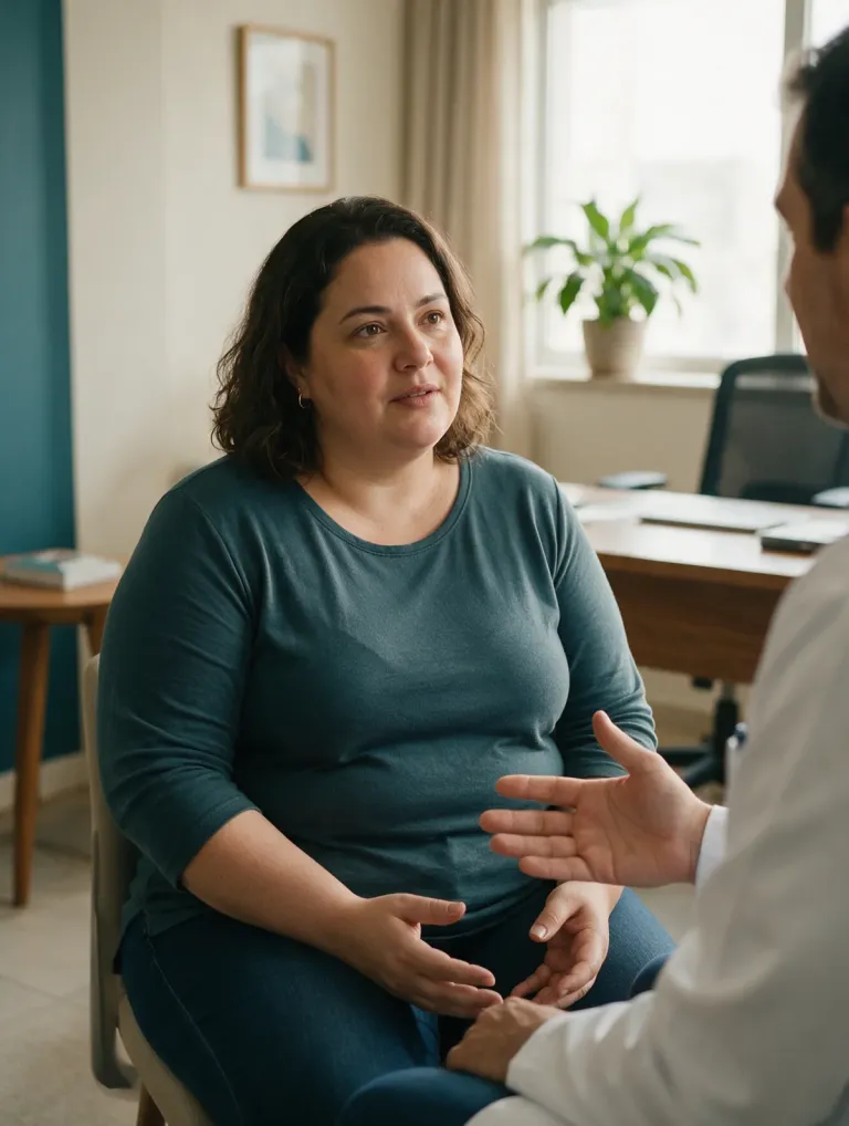 Paciente adulta conversando sobre tratamento da obesidade — imagem ilustrativa